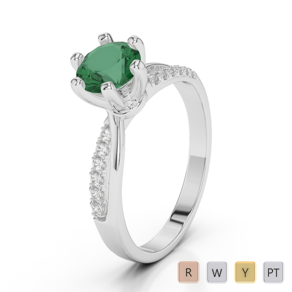 Gold / Platinum Round Cut Emerald and Diamond Engagement Ring AGDR-2022