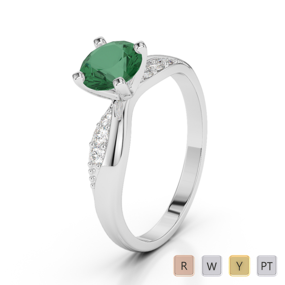 Gold / Platinum Round Cut Emerald and Diamond Engagement Ring AGDR-2024
