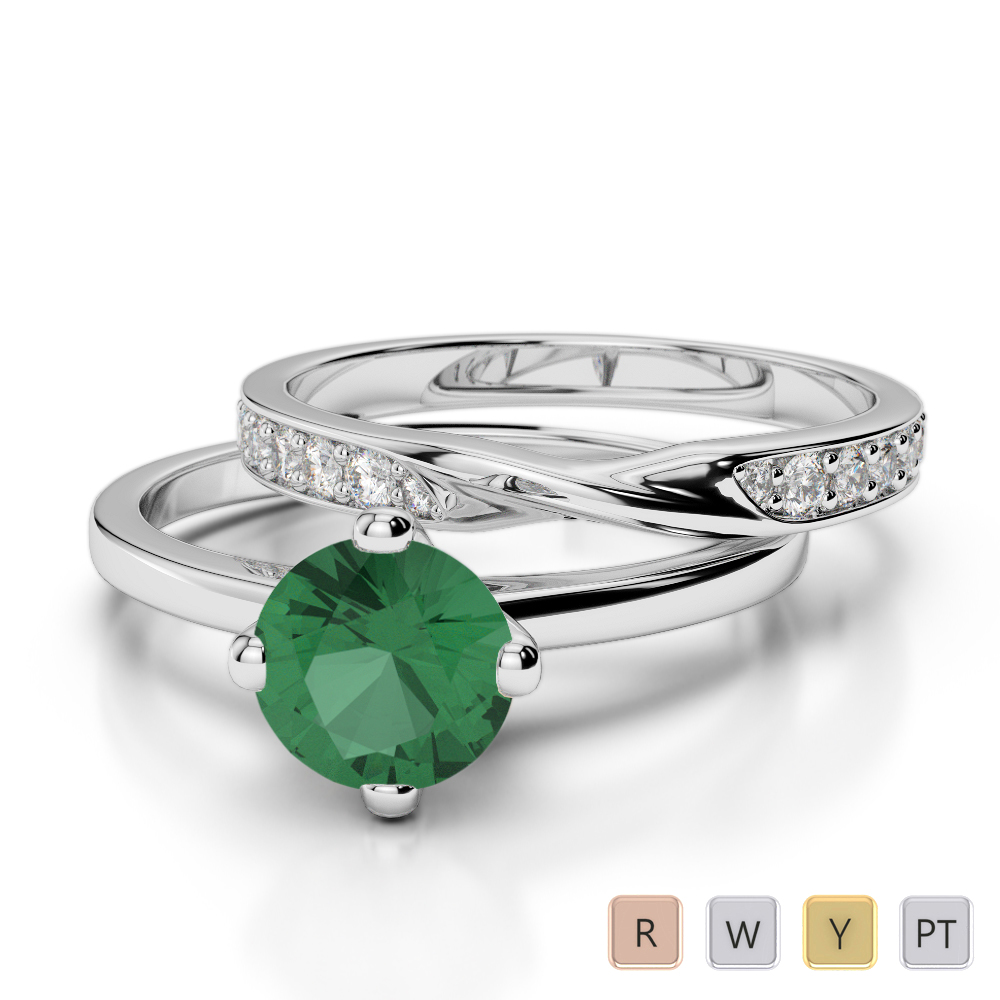 Gold / Platinum Round cut Emerald and Diamond Bridal Set Ring AGDR-2027