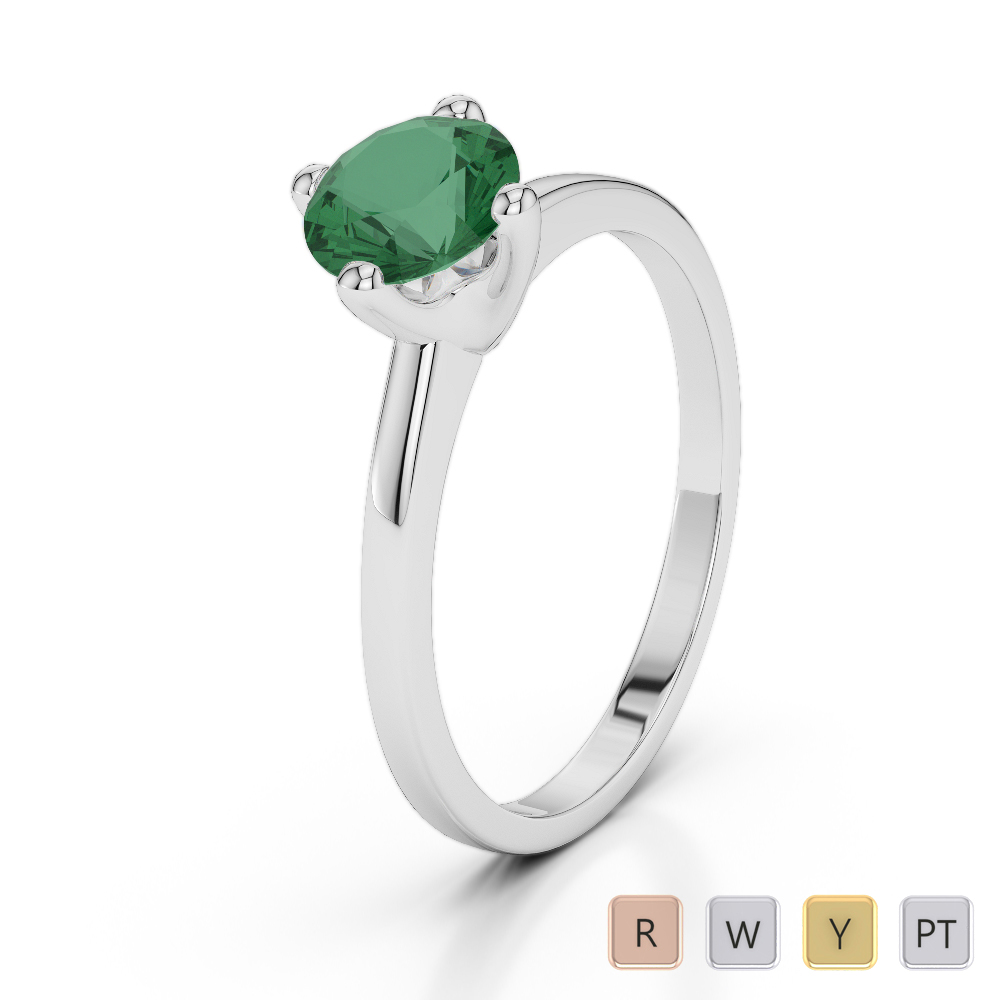 Gold / Platinum Round Cut Emerald Engagement Ring AGDR-2028