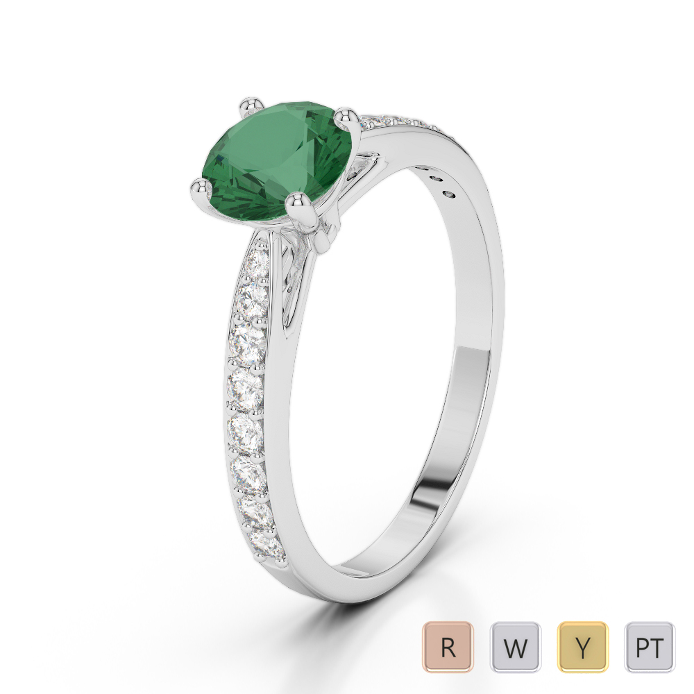 Gold / Platinum Round Cut Emerald and Diamond Engagement Ring AGDR-2032