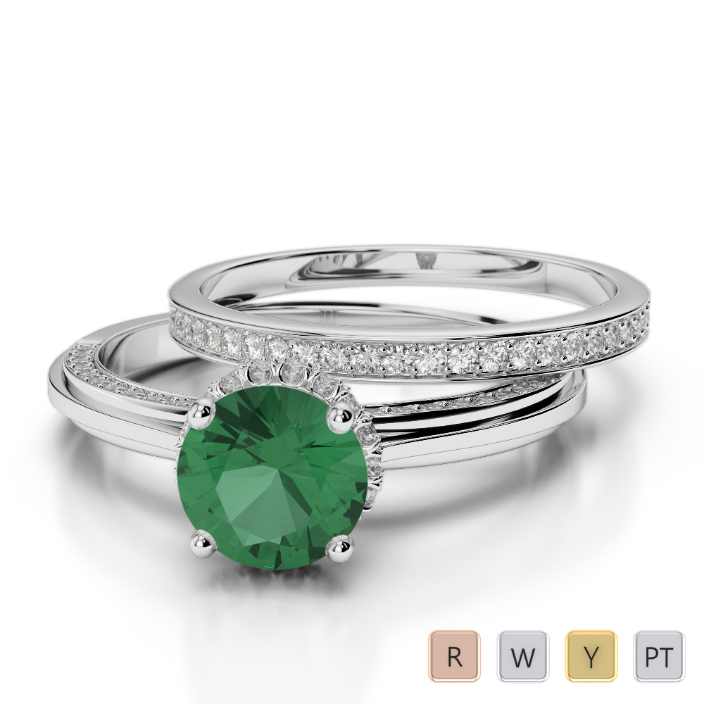 Gold / Platinum Round cut Emerald and Diamond Bridal Set Ring AGDR-2033