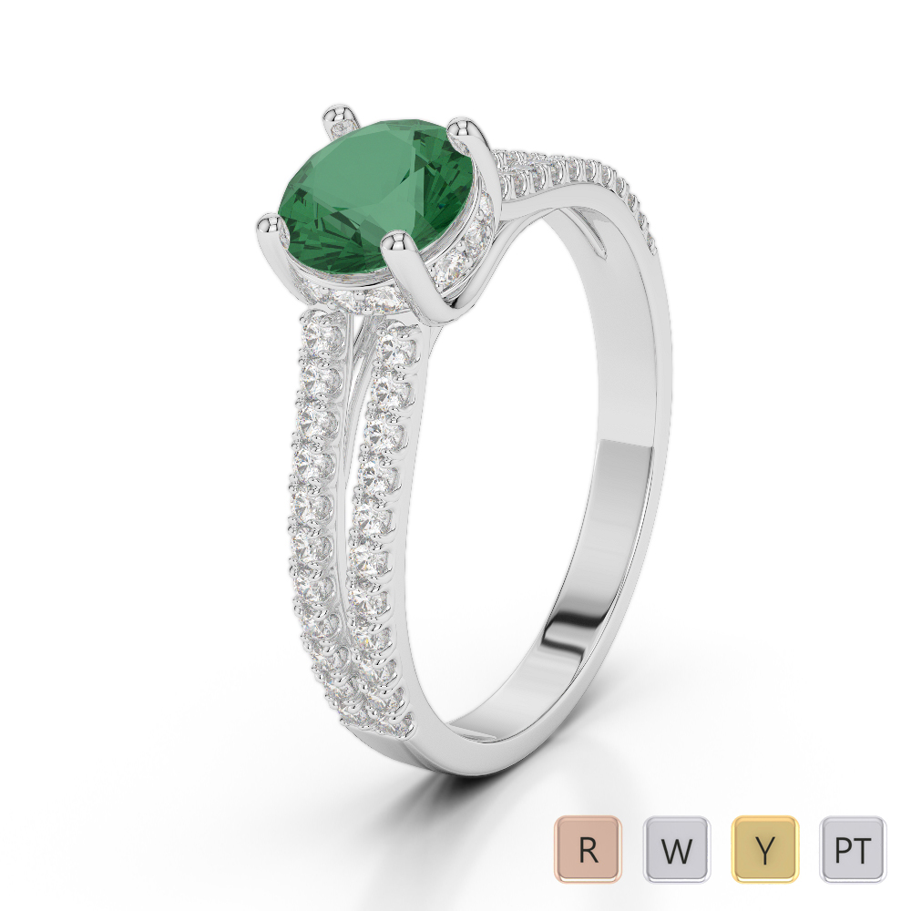 Gold / Platinum Round Cut Emerald and Diamond Engagement Ring AGDR-2036