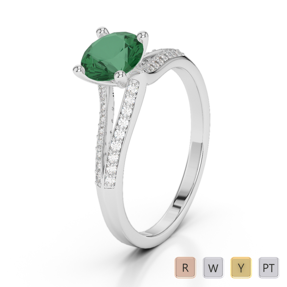 Gold / Platinum Round Cut Emerald and Diamond Engagement Ring AGDR-2038