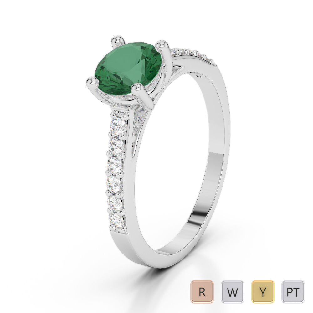 Gold / Platinum Round Cut Emerald and Diamond Engagement Ring AGDR-2042