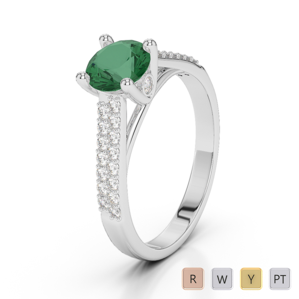Gold / Platinum Round Cut Emerald and Diamond Engagement Ring AGDR-2046