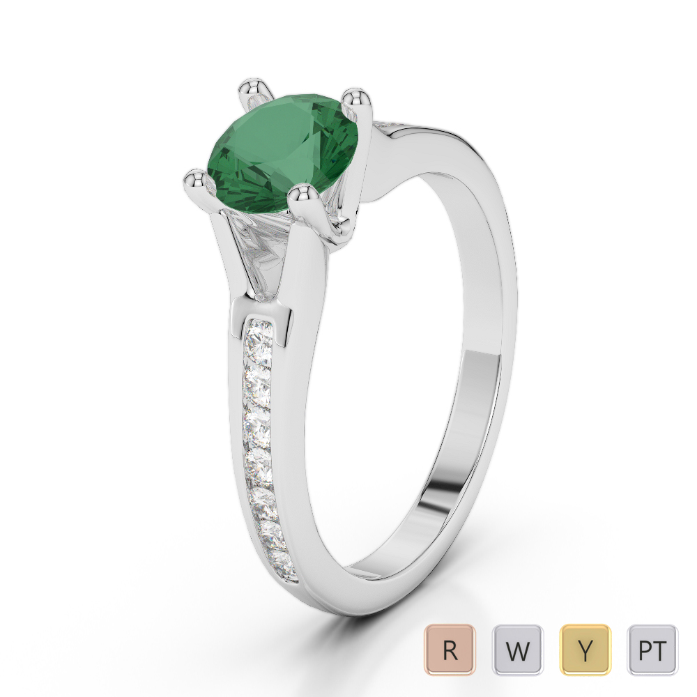 Gold / Platinum Round Cut Emerald and Diamond Engagement Ring AGDR-2048