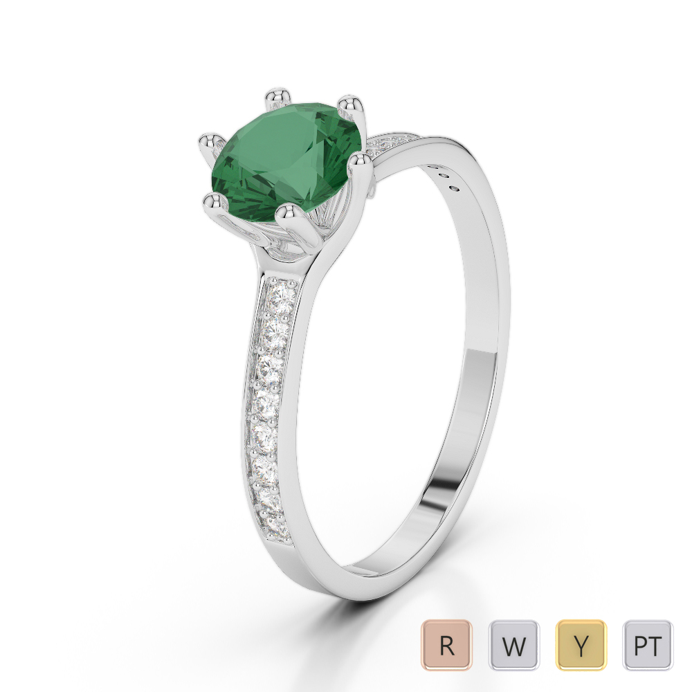 Gold / Platinum Round Cut Emerald and Diamond Engagement Ring AGDR-2050