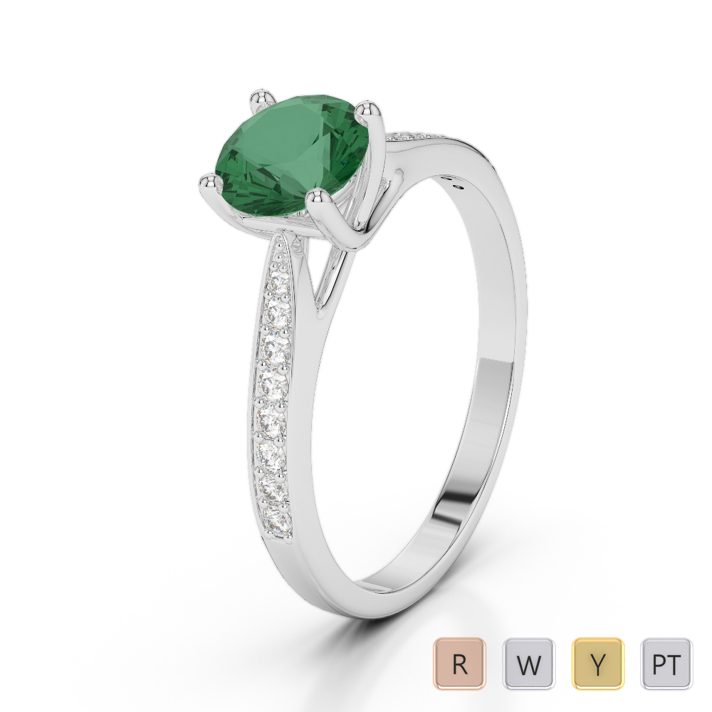 Gold / Platinum Round Cut Emerald and Diamond Engagement Ring AGDR-2054
