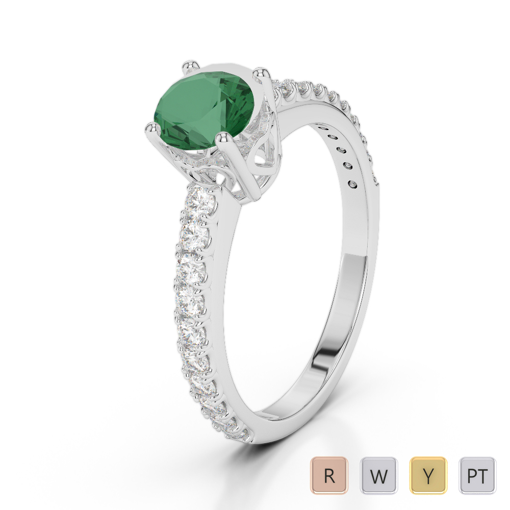 Gold / Platinum Round Cut Emerald and Diamond Engagement Ring AGDR-2056