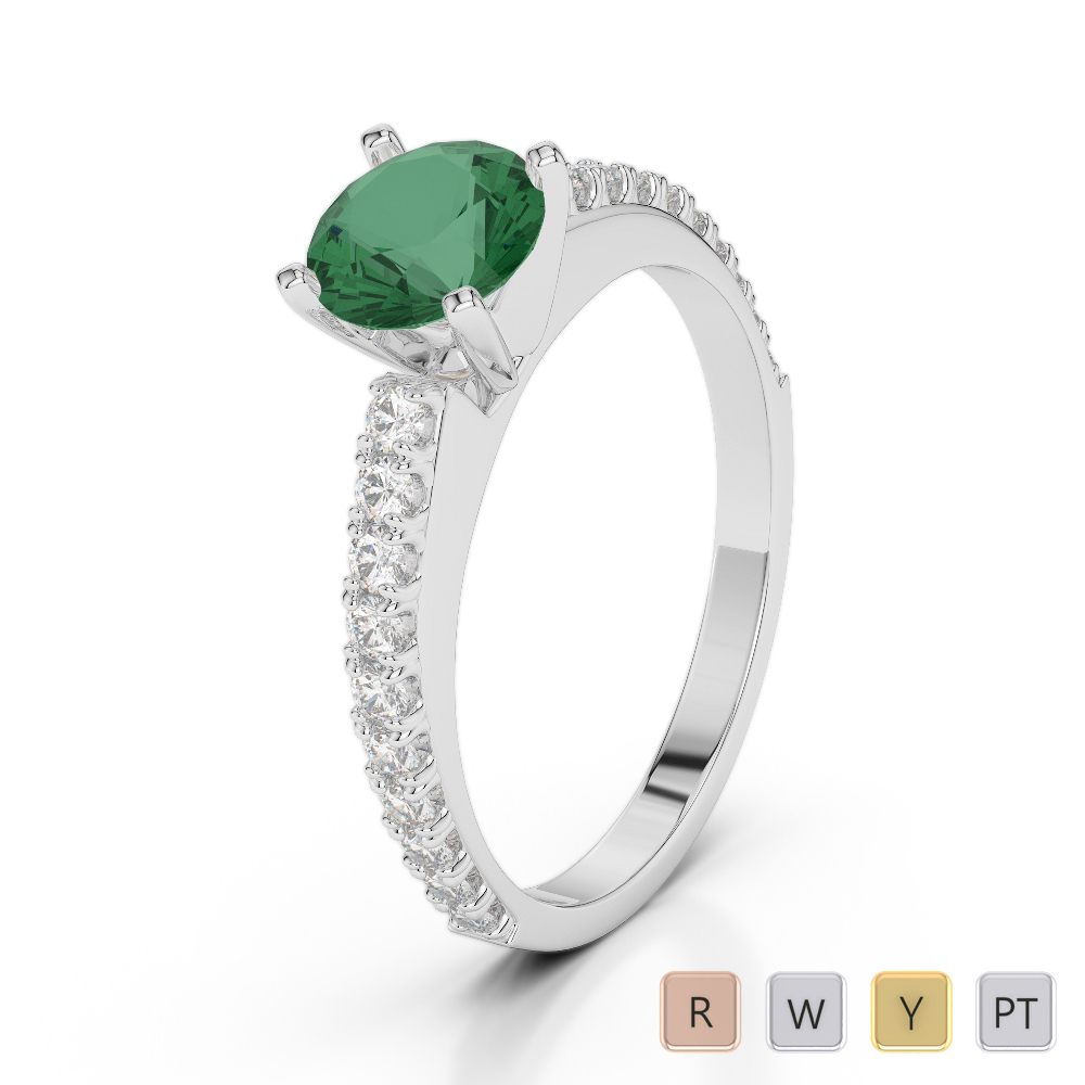 Gold / Platinum Round Cut Emerald and Diamond Engagement Ring AGDR-2058