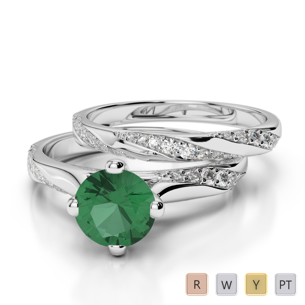 Gold / Platinum Round cut Emerald and Diamond Bridal Set Ring AGDR-2059