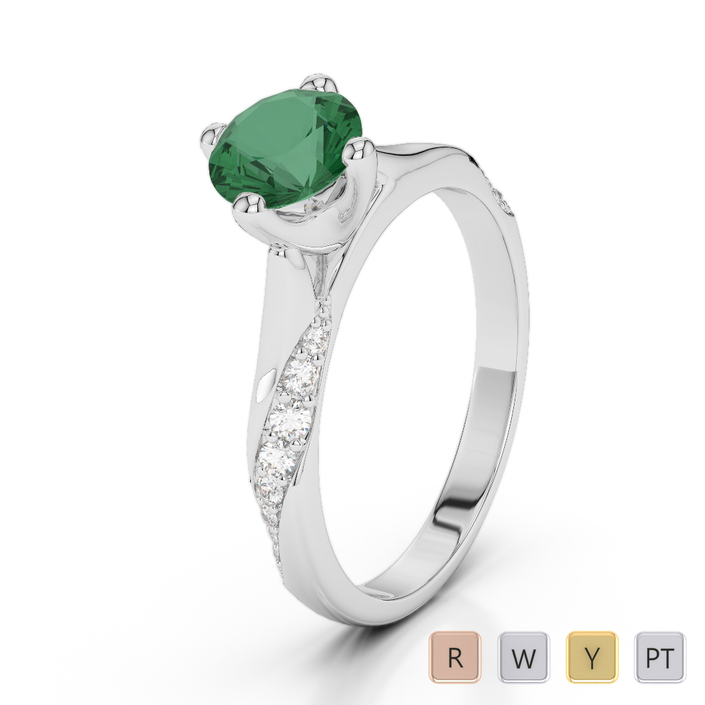 Gold / Platinum Round Cut Emerald and Diamond Engagement Ring AGDR-2060