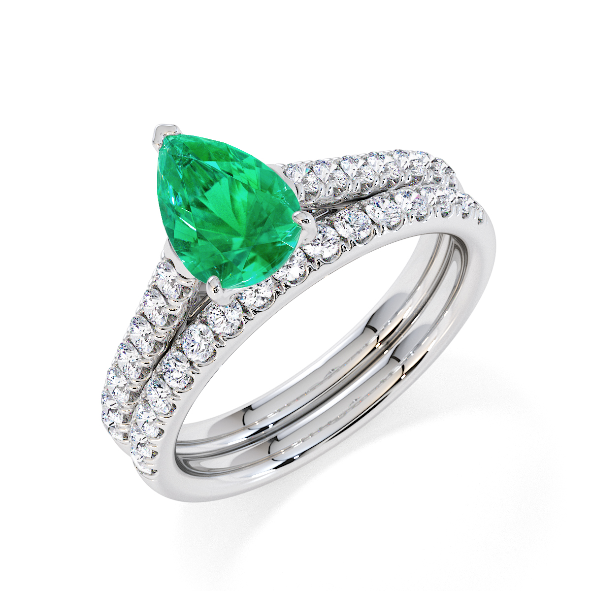 Pear Lab Emerald and Diamond Engagement Ring in Gold / Platinum