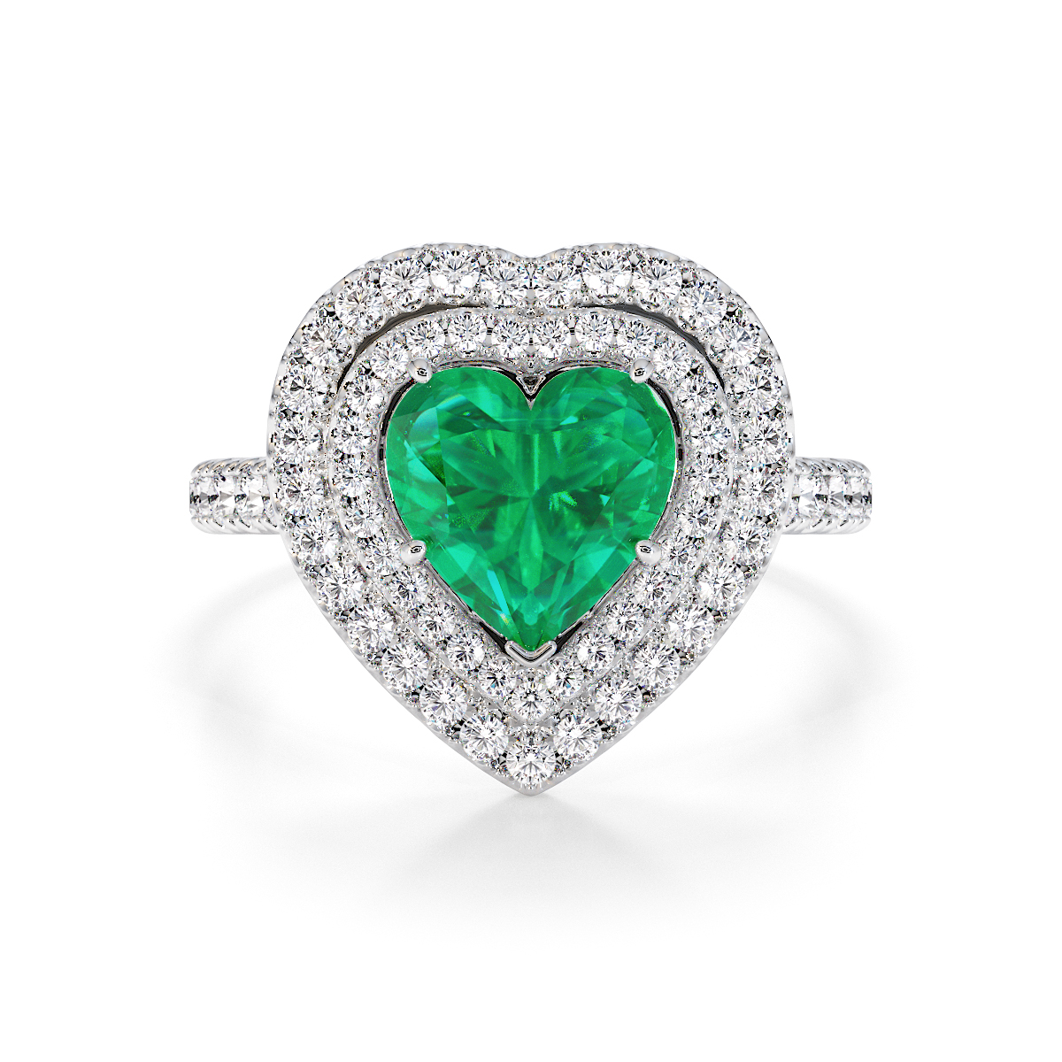 Heart Lab Emerald and Diamond Engagement Ring in Gold / Platinum