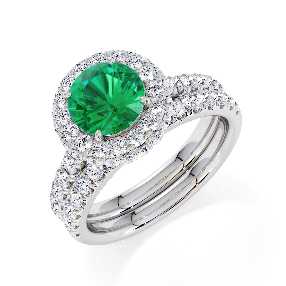 Gold / Platinum Emerald and Diamond Engagement Ring RZ3409