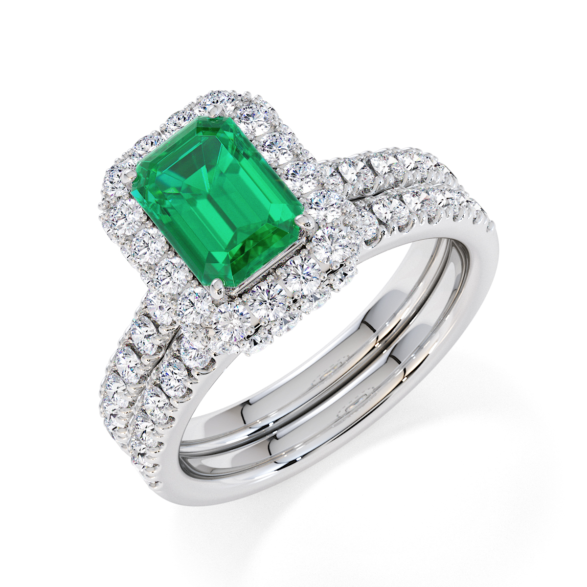 Emerald Lab Emerald and Diamond Engagement Ring in Gold / Platinum