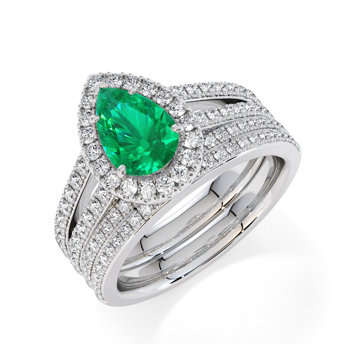 Pear Lab Emerald and Diamond Engagement Ring in Gold / Platinum