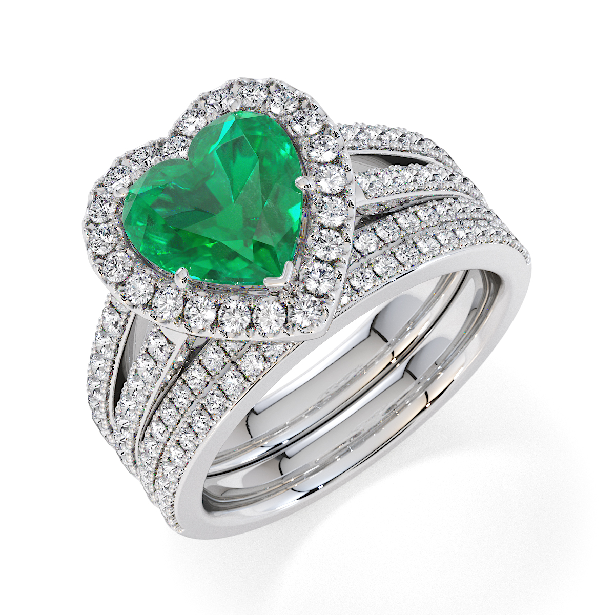 Heart Lab Emerald and Diamond Engagement Ring in Gold / Platinum