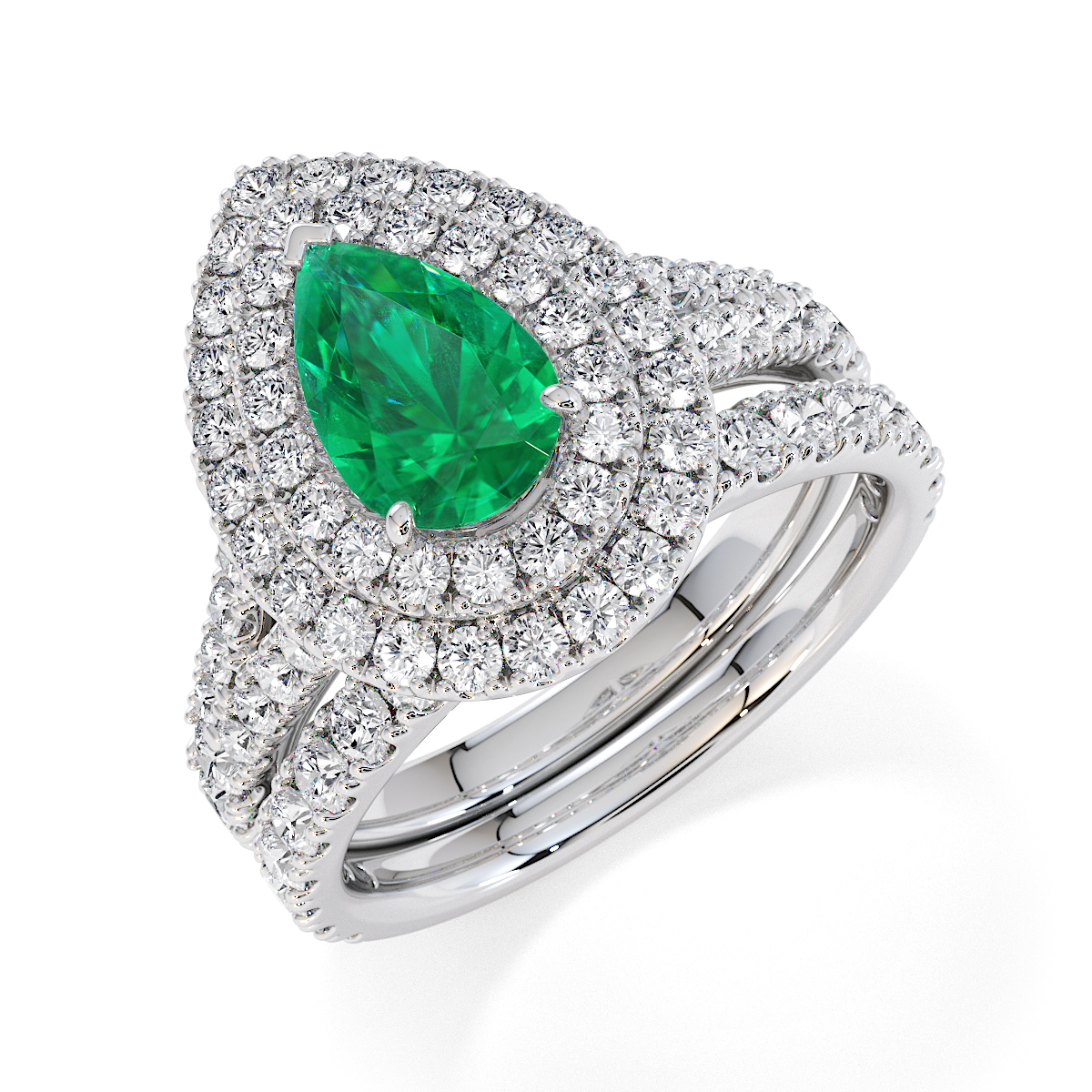 Pear Lab Emerald and Diamond Engagement Ring in Gold / Platinum