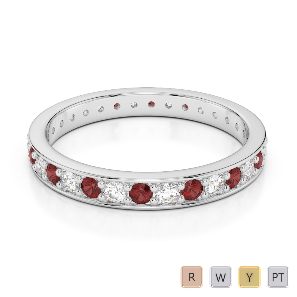 2.5 MM Gold / Platinum Round Cut Garnet and Diamond Full Eternity Ring AGDR-1079