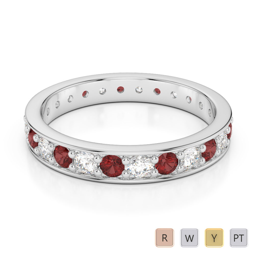 3 MM Gold / Platinum Round Cut Garnet and Diamond Full Eternity Ring AGDR-1080