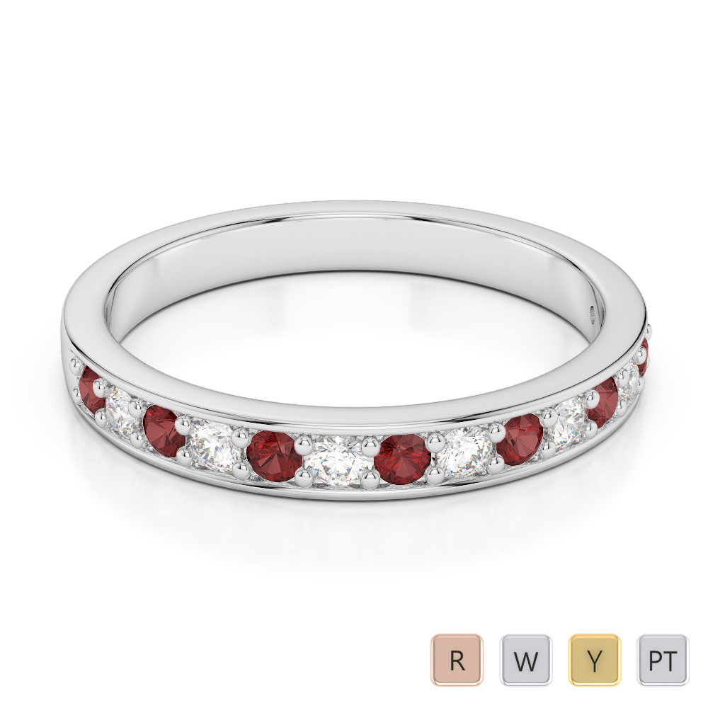 2.5 MM Gold / Platinum Round Cut Garnet and Diamond Half Eternity Ring AGDR-1083