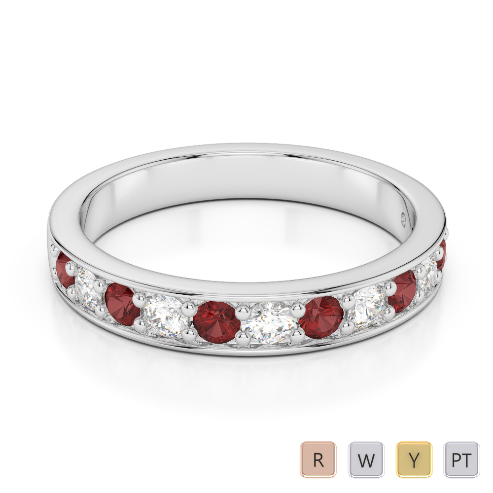 3 MM Gold / Platinum Round Cut Garnet and Diamond Half Eternity Ring AGDR-1084