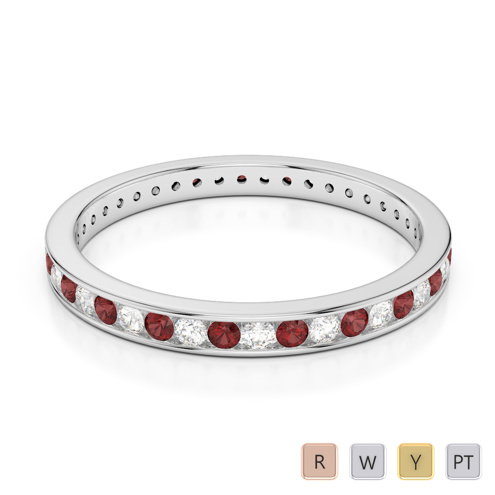 2.5 MM Gold / Platinum Round Cut Garnet and Diamond Full Eternity Ring AGDR-1086