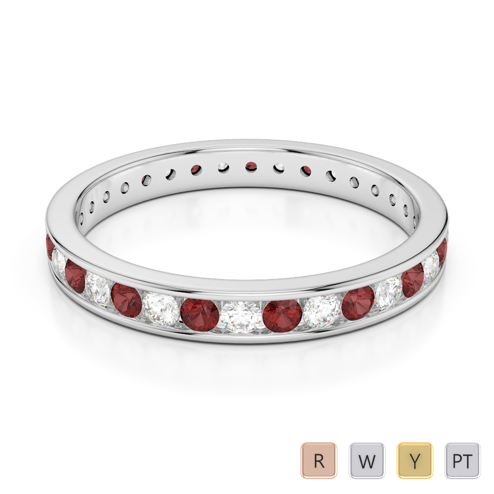3 MM Gold / Platinum Round Cut Garnet and Diamond Full Eternity Ring AGDR-1087
