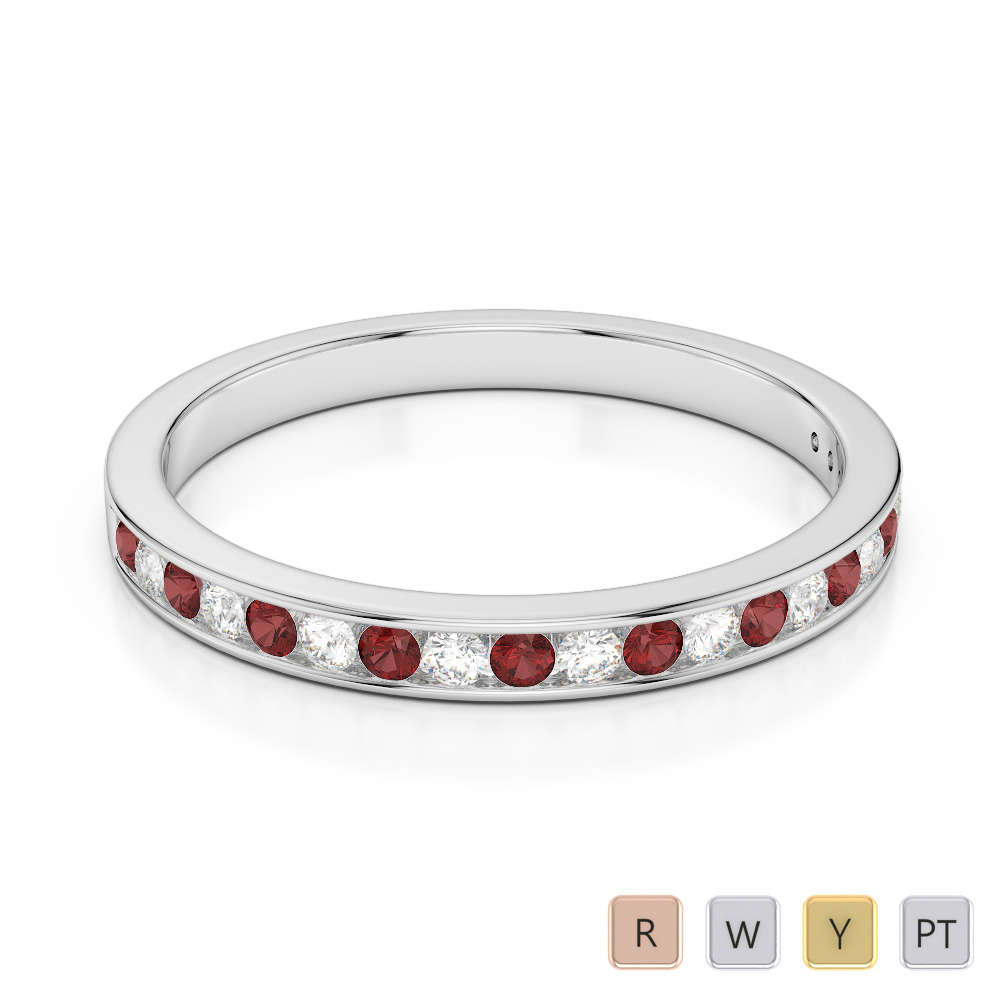 2.5 MM Gold / Platinum Round Cut Garnet and Diamond Half Eternity Ring AGDR-1089