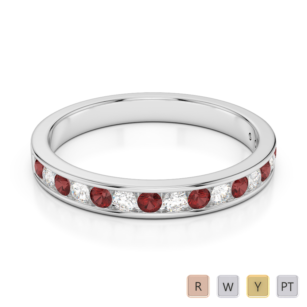 3 MM Gold / Platinum Round Cut Garnet and Diamond Half Eternity Ring AGDR-1090