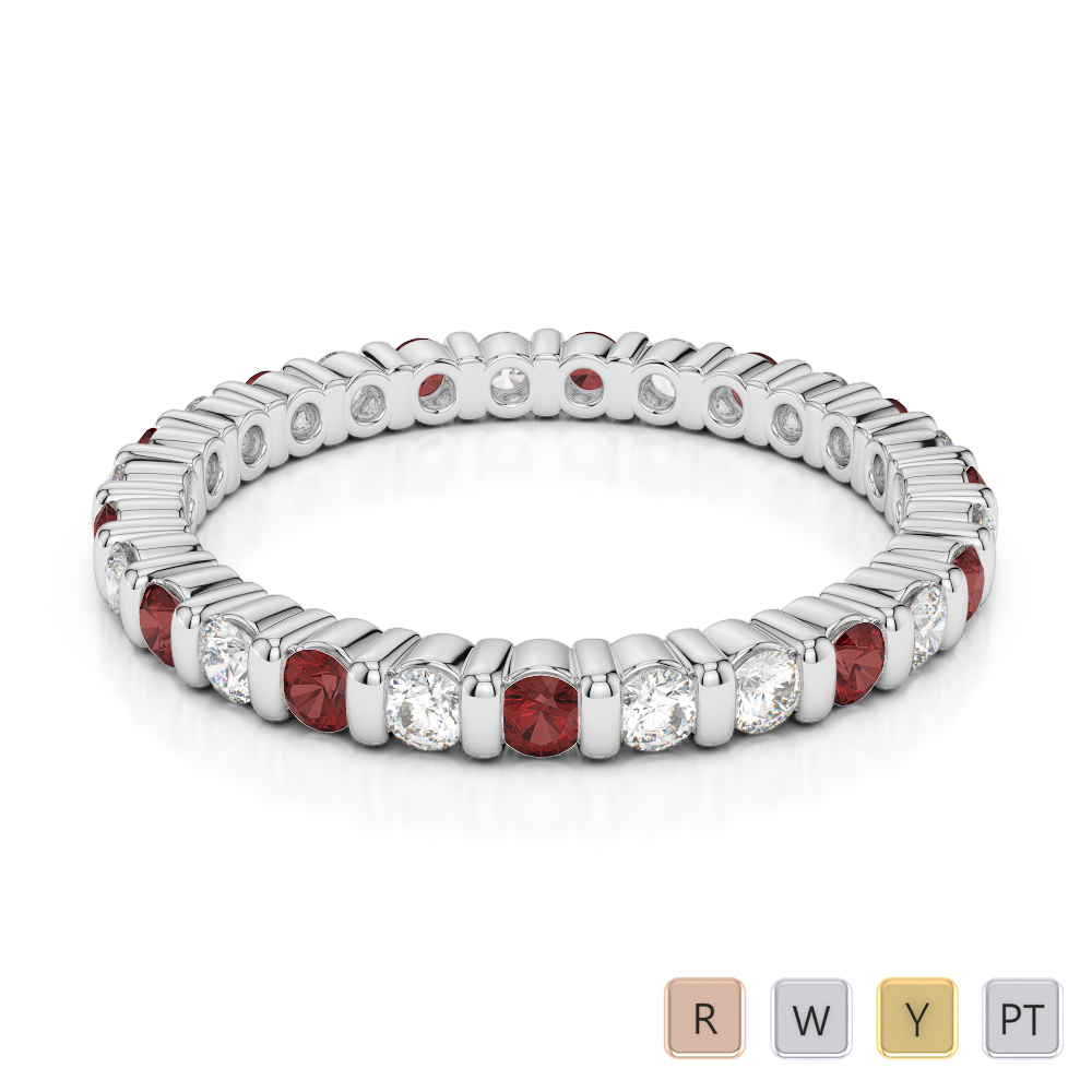 2 MM Gold / Platinum Round Cut Garnet and Diamond Full Eternity Ring AGDR-1092