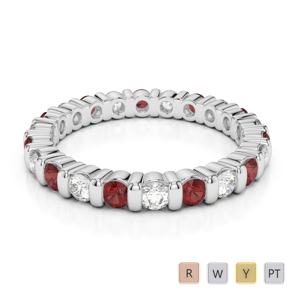 2.5 MM Gold / Platinum Round Cut Garnet and Diamond Full Eternity Ring AGDR-1093