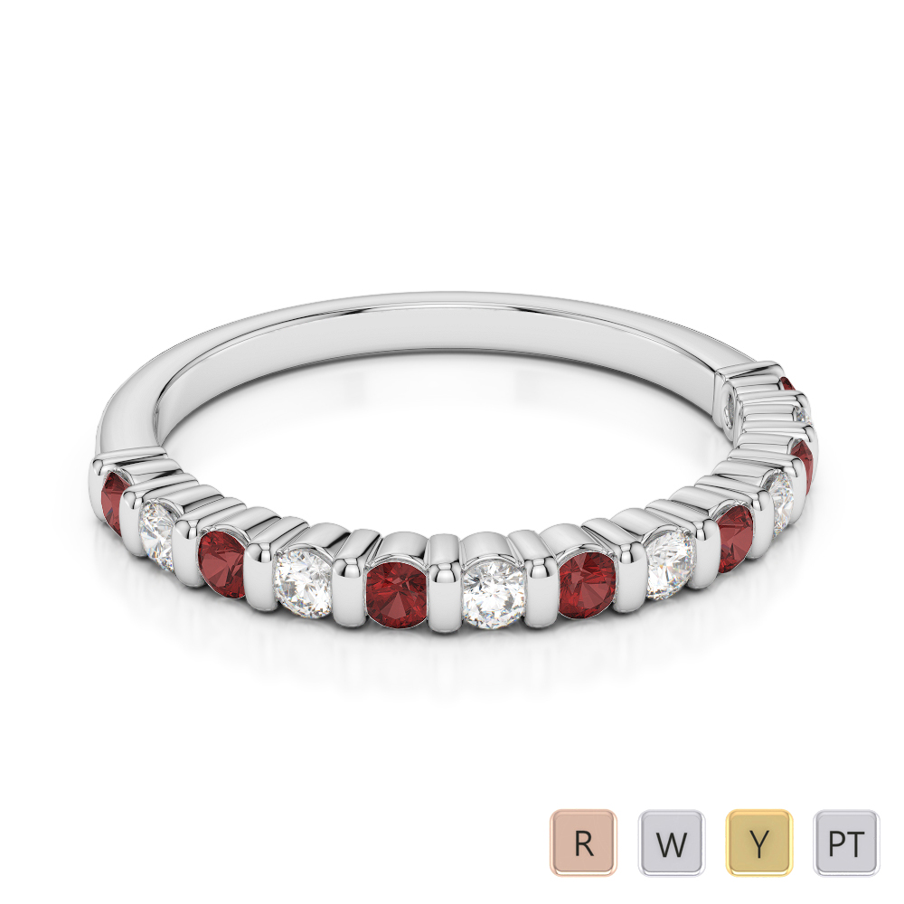 2 MM Gold / Platinum Round Cut Garnet and Diamond Half Eternity Ring AGDR-1095