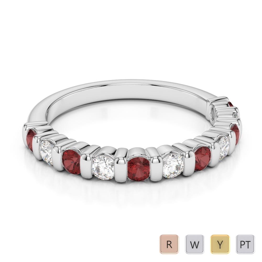 2.5 MM Gold / Platinum Round Cut Garnet and Diamond Half Eternity Ring AGDR-1096