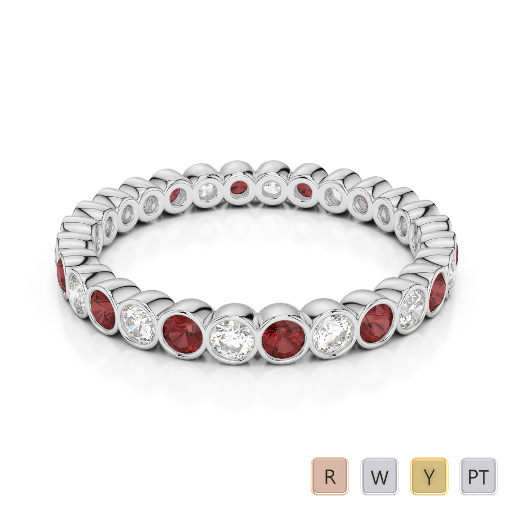 2.5 MM Gold / Platinum Round Cut Garnet and Diamond Full Eternity Ring AGDR-1099