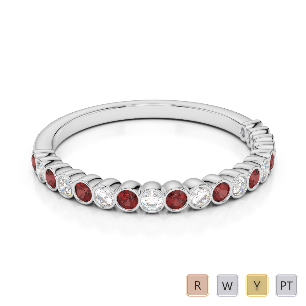 2 MM Gold / Platinum Round Cut Garnet and Diamond Half Eternity Ring AGDR-1101