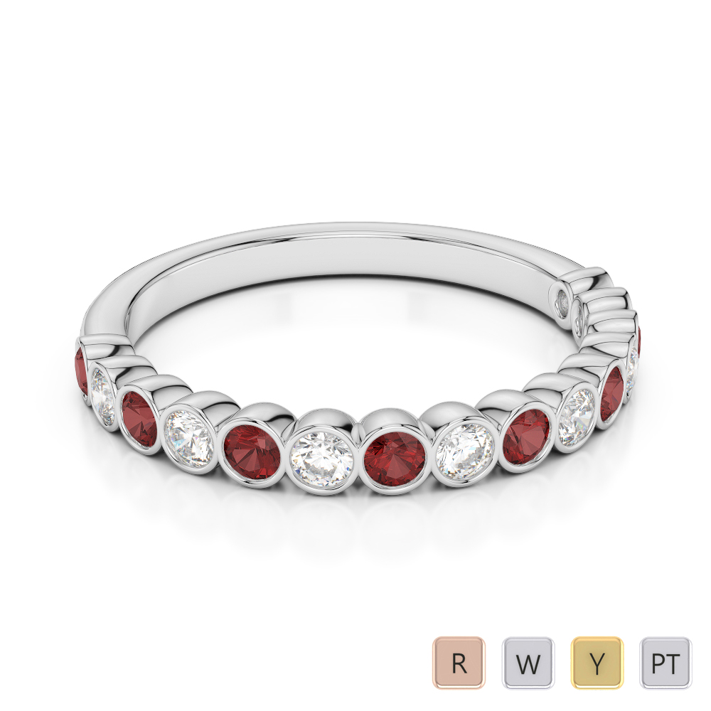 2.5 MM Gold / Platinum Round Cut Garnet and Diamond Half Eternity Ring AGDR-1102