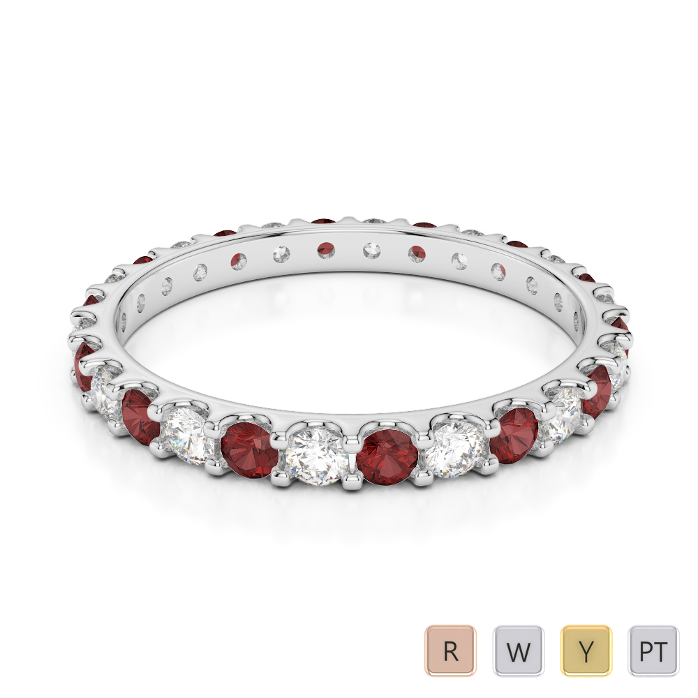 2 MM Gold / Platinum Round Cut Garnet and Diamond Full Eternity Ring AGDR-1104