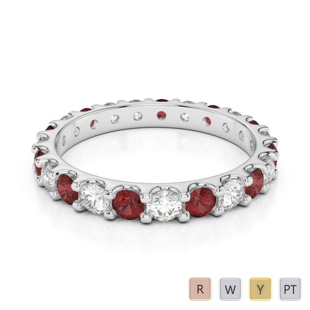 2.5 MM Gold / Platinum Round Cut Garnet and Diamond Full Eternity Ring AGDR-1105