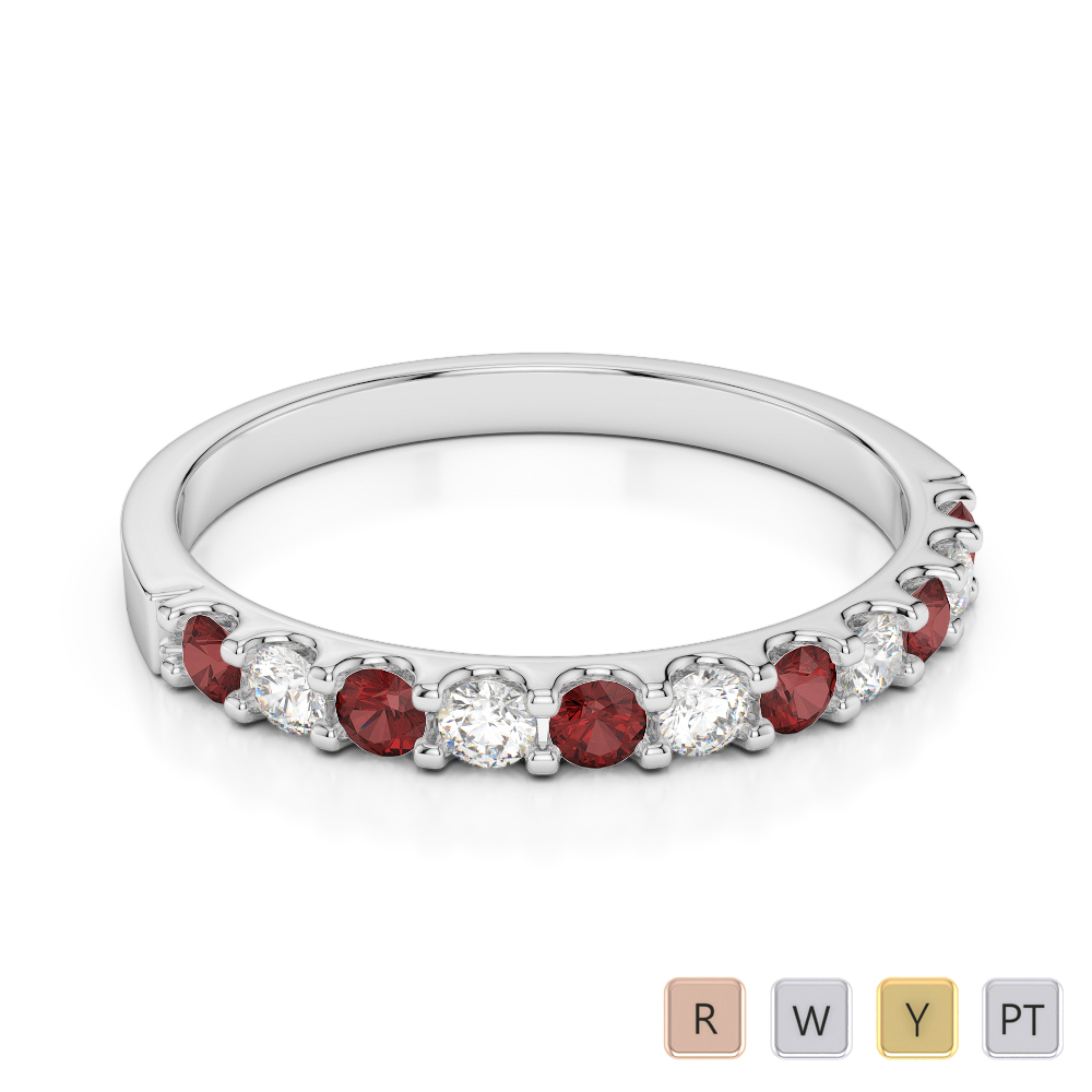 2 MM Gold / Platinum Round Cut Garnet and Diamond Half Eternity Ring AGDR-1107