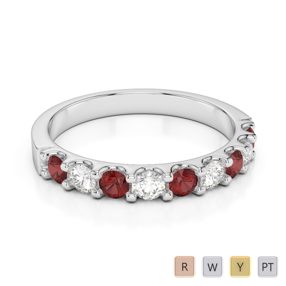 2.5 MM Gold / Platinum Round Cut Garnet and Diamond Half Eternity Ring AGDR-1108