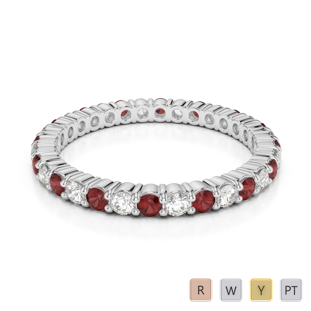 2 MM Gold / Platinum Round Cut Garnet and Diamond Full Eternity Ring AGDR-1110