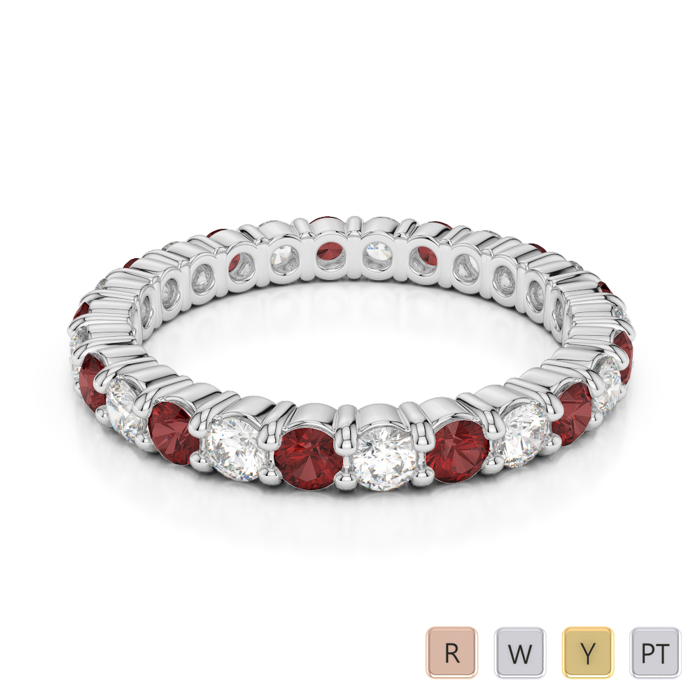 2.5 MM Gold / Platinum Round Cut Garnet and Diamond Full Eternity Ring AGDR-1111