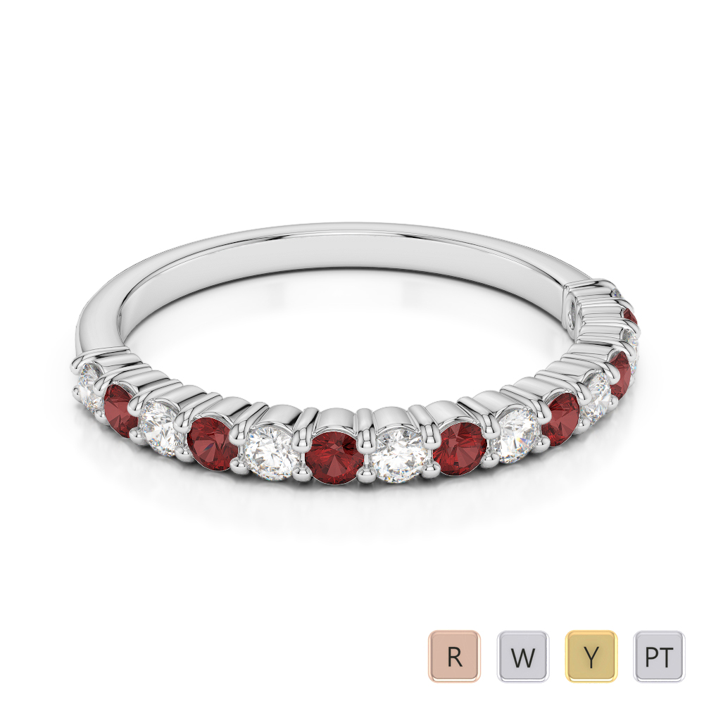 2 MM Gold / Platinum Round Cut Garnet and Diamond Half Eternity Ring AGDR-1113