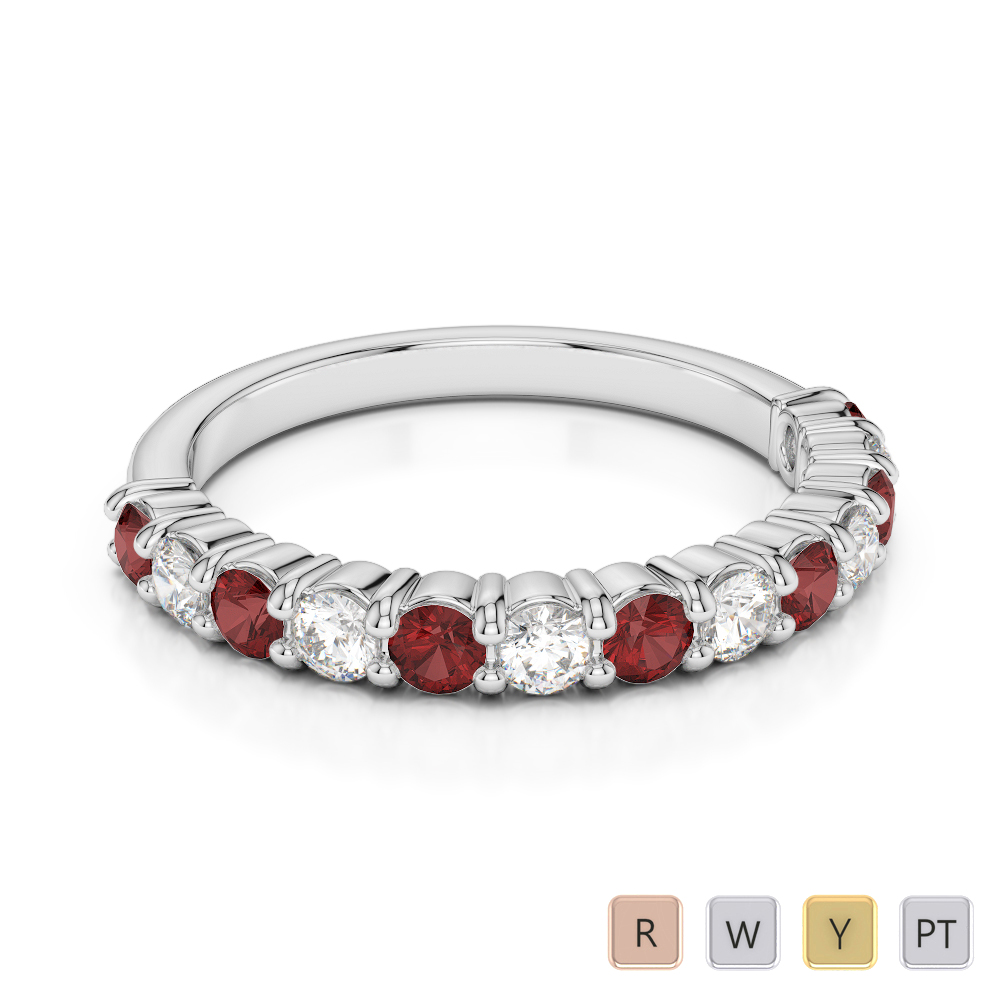 2.5 MM Gold / Platinum Round Cut Garnet and Diamond Half Eternity Ring AGDR-1114