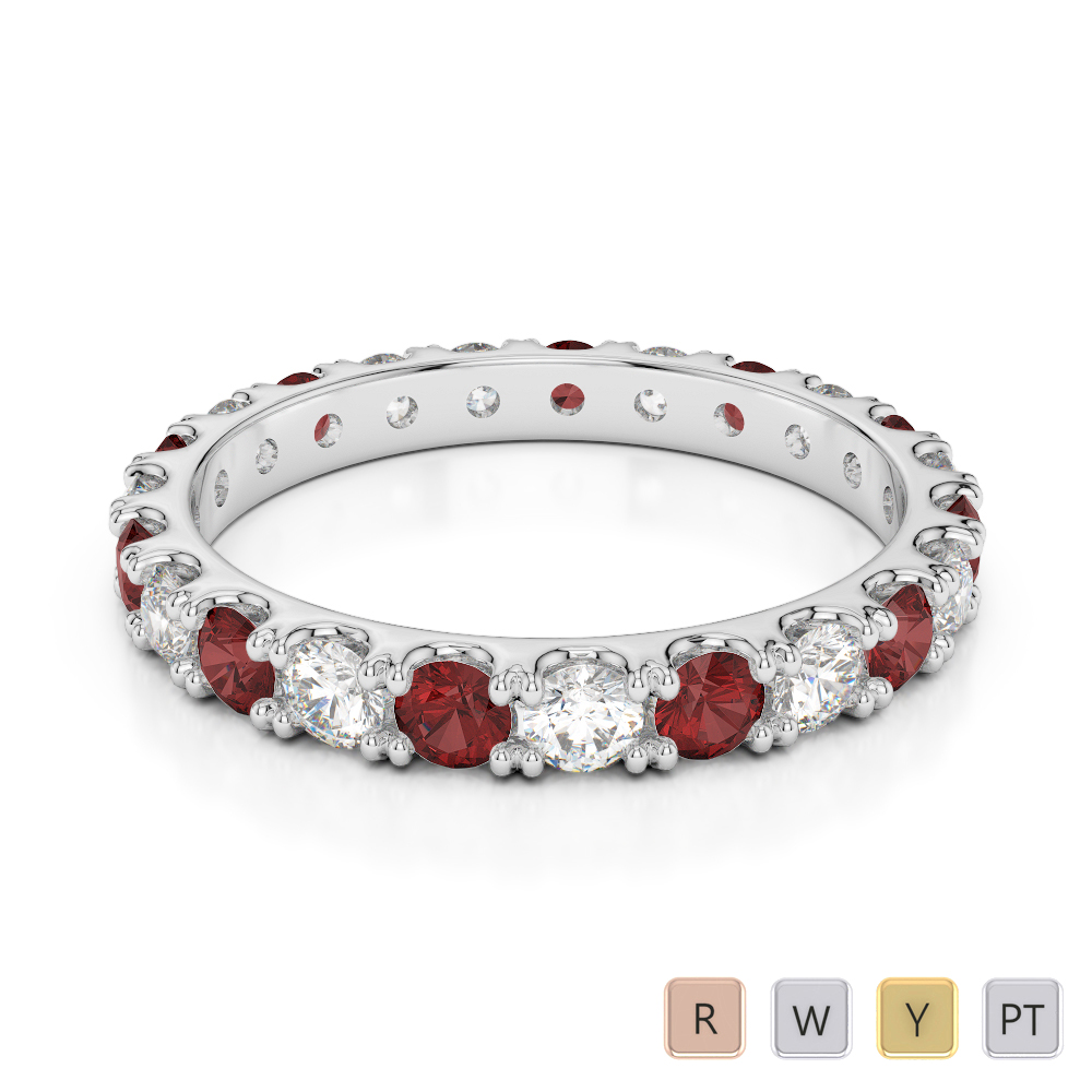 2.5 MM Gold / Platinum Round Cut Garnet and Diamond Full Eternity Ring AGDR-1121