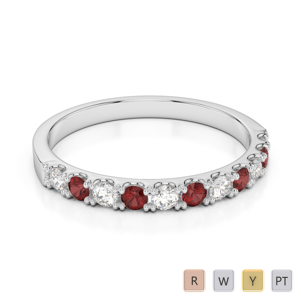 2 MM Gold / Platinum Round Cut Garnet and Diamond Half Eternity Ring AGDR-1123