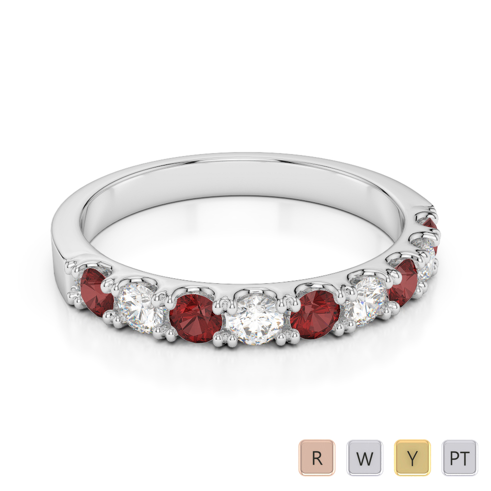 2.5 MM Gold / Platinum Round Cut Garnet and Diamond Half Eternity Ring AGDR-1124